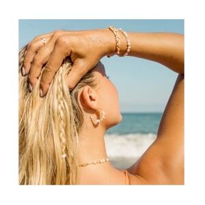 Pura Vida Handmade Sea Glass Hoop Earrings Mother of Pearl Quartz Boho